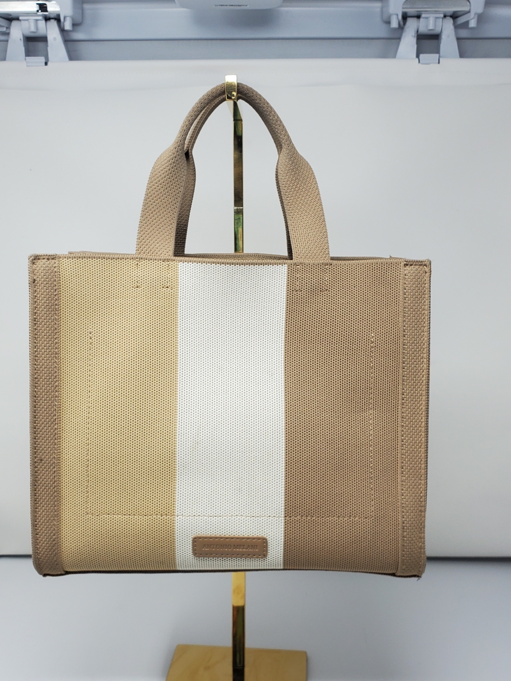 Neutral Striped Canvas Tote Bag - Beige, White, Tan
